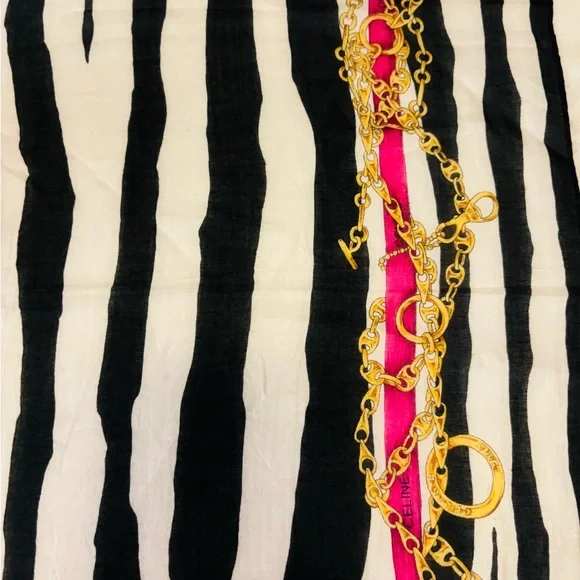 Celine Fuchsia and Black Striped Scarf with Gold Accents NWOT - Picture 3 of 4